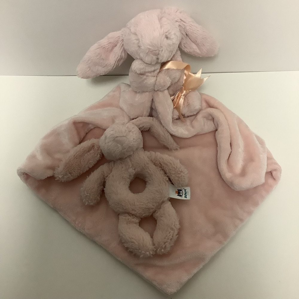 Jellycat Peach Bunny Lovey with Rattle